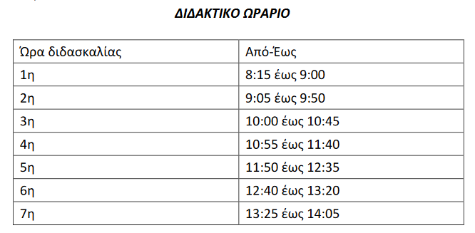 ΔΙΔΑΚΤΙΚΟ ΩΡΑΡΙΟ